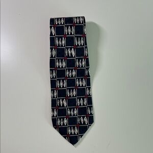 Nordstrom Navy Geometric Diamond Pattern Tie with Red Accents